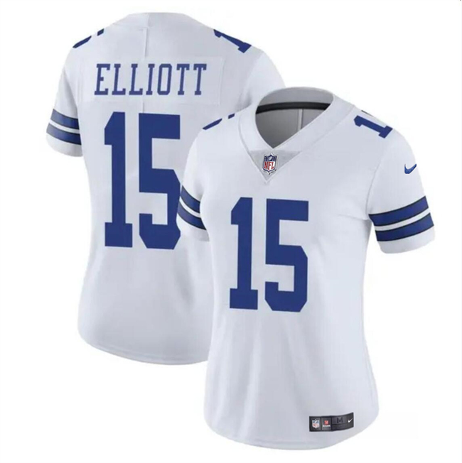 Women's Dallas Cowboys #15 Ezekiel Elliott White Vapor Limited Football Stitched Jersey(Run Small)